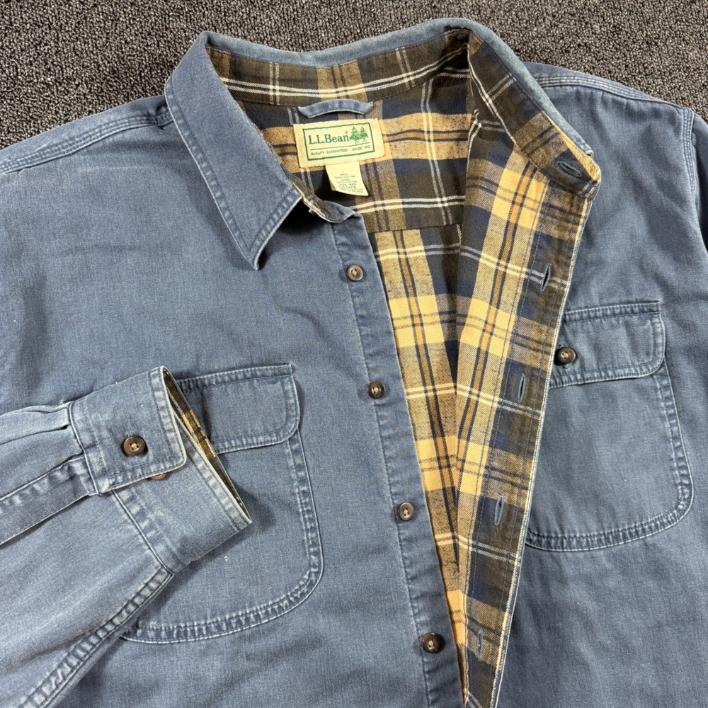 L.L. Bean Men's 2XL Flannel Lined Hurricane Work Shirt Jacket Light Blue Shacket - Picture 2 of 8